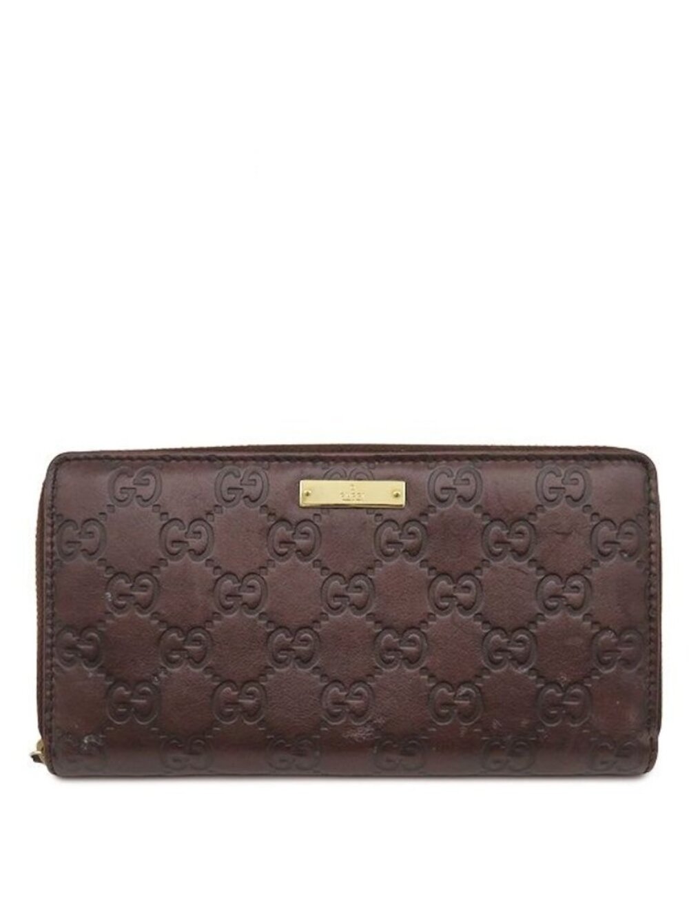 Gucci Wallet Guccissima Zip Around Leather Brown Gold